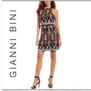 Gianni Bini Black Floral Embroidered Dress Size 10